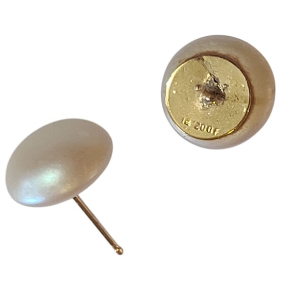 Vintage 14/20 GF Natural Pearl Stud Earrings Cream Ivory Iridescent - Picture 2 of 5